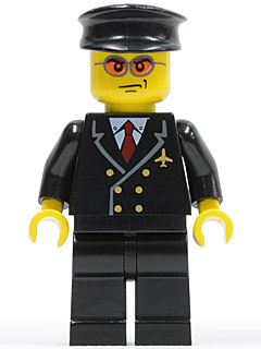 Минифигурка Lego Airport - Pilot with Red Tie and 6 Buttons, Black Legs, Black Hat, Orange Sunglasses air042