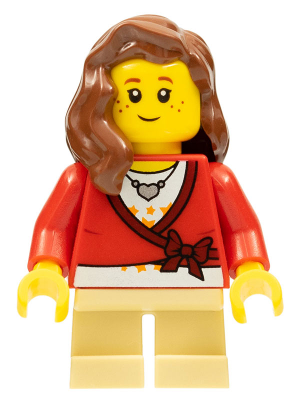 Минифигурка Lego Sweater Cropped with Bow, Heart Necklace, Tan Short Legs, Reddish Brown Female Hair over Shoulder cty0572