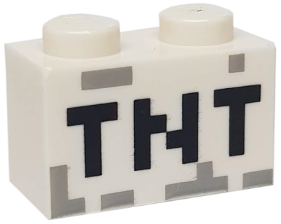 Brick 1 x 2 with Black 'TNT' Pixelated Pattern, 3004pb122 White U