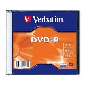 Диск DVD-R Verbatim 16x 4,7Gb slim в коробочке 43655 1шт