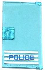 Door 1 x 4 x 6 with Stud Handle with 'POLICE' Blue on White Stripes Thin Font Pattern Handle on Left (Sticker) - Set 60047, 60616pb009L