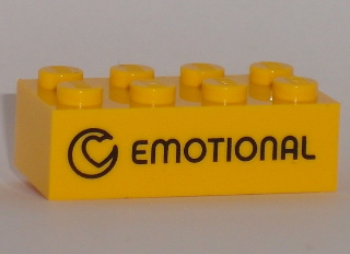 Brick 2 x 4 with Black 'EMOTIONAL' Pattern (Play Day 2018), 3001pb134