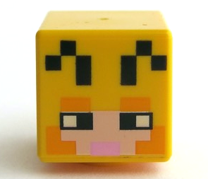 Minifigure, Head, Modified Cube with Pixelated Light Nougat Face, Black Eyes and Antennae, Bright Pink Mouth, and Bright Light Orange Eyebrows and Cheeks Pattern (Minecraft Beekeeper), 19729pb035 Yellow U