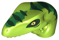 Dinosaur Head Raptor with Pin Hole with Tan Teeth and Dark Green Stripes and Green Markings Pattern, 98065pb09 Lime U