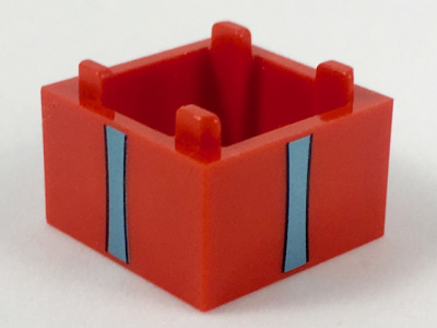 Container, Box 2 x 2 x 1 - Top Opening with Flat Inner Bottom with Metallic Light Blue Vertical Ribbons Pattern, 35700pb01 Red U