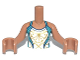 Torso Mini Doll Girl Dark Turquoise Swimsuit with White and Gold Front Panel and Round Open Back Pattern, Medium Nougat Arms with Hands, FTGpb334c01