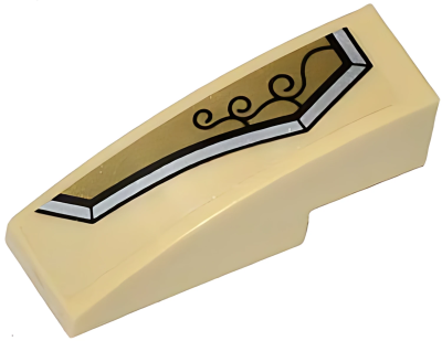 Деталь LEGO Lego Slope, Curved 3 x 1 with Gold and Silver Armor Plate with 3 Black Swirls Pattern Model Left Side (Sticker) 50950pb069L U