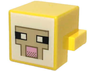Creature Head Pixelated with Black and White Eyes, Bright Pink Nose, Tan Face with Dark Tan Outline on White Background Pattern (Minecraft Sheep), 19727pb002 Yellow U
