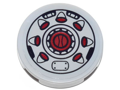 Деталь LEGO Lego Tile, Round 2 x 2 with Bottom Stud Holder with Black Outline and Radial Red Buttons Pattern (Sticker) 14769pb153 Light Bluish Gray U