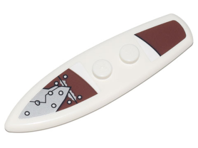 Minifigure, Utensil Surfboard Standard with Silver Metal Plates and Rivets on Reddish Brown Background Pattern (Stickers) - Set 70840, 90397pb015 White U