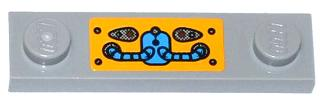 Plate, Modified 1 x 4 with 2 Studs without Groove with Blue Hoses, Buttons and Rivets Pattern (Sticker) - Set 70002, 92593pb020 Light Bluish Gray U