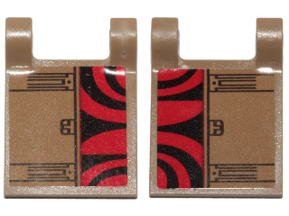 Flag 2 x 2 Square with Black Curved Stripes on Red Background and Hull Plates Pattern on Both Sides (Stickers) - Set 75215, 2335pb179 Dark Tan N