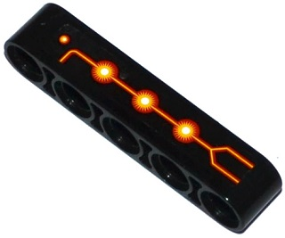 Technic, Liftarm Thick 1 x 5 with Fire Cores and Black, Red and Yellow Lines Pattern Model Left Side (Sticker) - Set 70144, 32316pb009L Black U