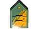 Tile, Modified 2 x 3 Pentagonal with Armor Plates with Black Outlines, Bright Light Orange Triangles and Ninjago Logogram 'ENERGY' Pattern Model Left Side (Sticker) - Set 71750, 22385pb321L  