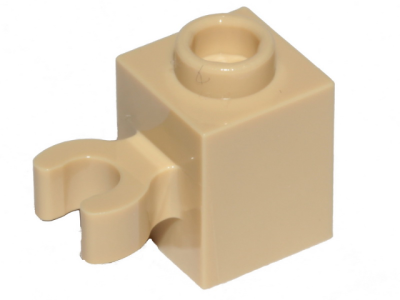 Brick, Modified 1 x 1 with Open O Clip (Vertical Grip) - Hollow Stud, 60475b Tan N
