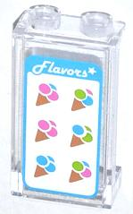 Panel 1 x 2 x 3 with Side Supports - Hollow Studs with 'Flavors', White Star and 6 Ice Cream Cones Pattern (Sticker) - Set 70804, 87544pb018 Trans-Clear U