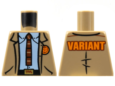 Torso Jacket, TVA Badge and Buckle, Light Bluish Gray Shirt, Reddish Brown Tie, Orange 'VARIANT' on Back Pattern, 973pb4409 Dark Tan U