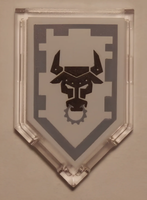Деталь LEGO Пятиугольная плитка Lego Tile, Modified 2 x 3 Pentagonal with Nexo Power Shield Pattern - Metal Minotaur 22385pb076 U