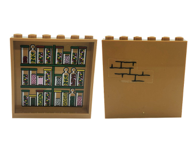 Panel 1 x 6 x 5 with Bricks on Outside and Jars and Candy on Inside Pattern (Stickers) - Set 76388, 59349pb257 Medium Nougat U