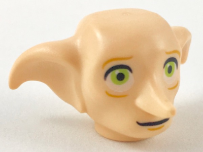 Minifigure, Head, Modified Dobby with Lime Eyes and Slight Grin Pattern, 37701pb01 Light Nougat N