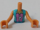 Torso Mini Doll Girl Medium Azure Vest with Ruffles over Dark Pink Top with Scissors Pattern, Nougat Arms with Hands, FTGpb249c01