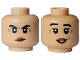 Minifigure, Head Dual Sided Female Black Eyebrows Raised, Dark Orange Wrinkles and Lips, Mouth Closed Angry / Open Smile with White Teeth Pattern, 3626pb3598  