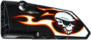 Technic, Panel Fairing # 3 Small Smooth Long, Side A with Red, Orange and White Flames and Skull with Sunglasses Pattern (Sticker) 64683pb025 