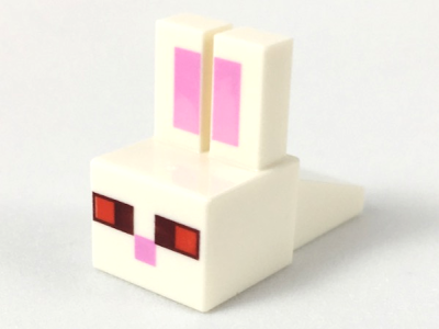 Creature Head Pixelated with Long Ears with Bright Pink Auricles, Red and Dark Red Eyes, and Bright Pink Nose Pattern (Minecraft Killer Bunny), 35525pb03 White U