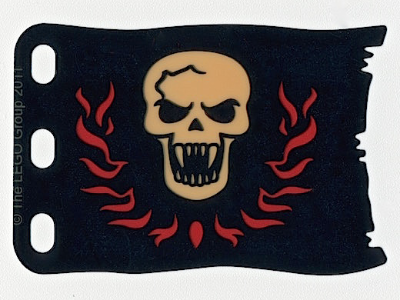 Plastic Flag 8 x 5 with White Skull with Fangs and Red Flames Pattern, bb0511pb01 Black U