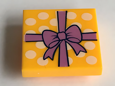 Деталь LEGO Tile, Modified 2 x 2 Inverted with Gift Wrap Medium Lavender Bow and White Dots Pattern 11203pb012 N