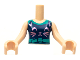 Torso Mini Doll Girl Dark Blue Cat Tank Top, Metallic Pink Cat Face, Dark Turquoise Collar and Belt Pattern, Nougat Arms with Hands, FTGpb315c01