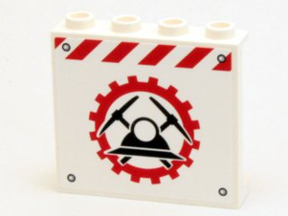 Panel 1 x 4 x 3 with Side Supports - Hollow Studs with Miners Logo (Helmet with Crossed Pickaxes in Gear) Pattern (Sticker) 60581pb012 Used