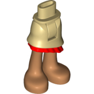 Mini Doll Hips and Asymmetric Layered Skirt, Red Ruffle, Medium Nougat Legs and Feet Pattern - Thick Hinge, 20377c00pb06 Tan U