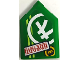 Tile, Modified 2 x 3 Pentagonal with Red 'ninjago', Ninjago Logogram Letter L, Ninja Head in Circle and Yellowish Green Stripes Pattern (Sticker) - Set 71709, 22385pb265  