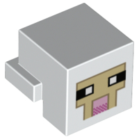 Creature Head Pixelated with Black and White Eyes, Bright Pink Nose, Tan Face with Dark Tan Outline Pattern (Minecraft Sheep), 19727pb013 White U