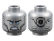 Minifigure, Head Alien Robot with Black Eyebrows, Metallic Light Blue Eyes, Cheek Lines, Angry Bared Teeth, Vents and Silver Circle on Back Pattern, 3626pb2029  