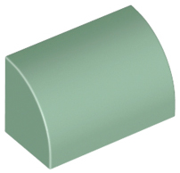 Slope, Curved 1 x 2 with Bottom Stud Holder, 37352 Sand Green N