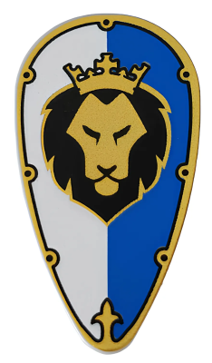 Деталь LEGO Щит Lego Minifigure, Shield Ovoid with Gold and Black Border and Lion Head on White and Blue Background Pattern 2586pb006 U (есть царапины)