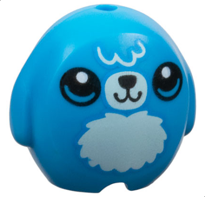 Minifigure, Utensil Pillow Plush Toy with Dog with Black Nose, Mouth and Eyes, White Pupils and Light Aqua Bangs, Muzzle and Fur Stomach Pattern, 6330pb02 Dark Azure U