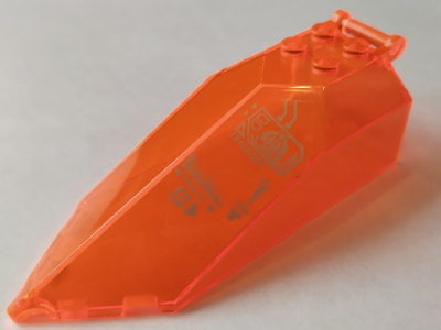 Windscreen 10 x 4 x 2 1/3 Canopy Pointed with Bar Handle with Silver 'DANGER' and Circuitry Pattern (Sticker) - Set 70355, 27165pb02 Trans-Neon Orange U
