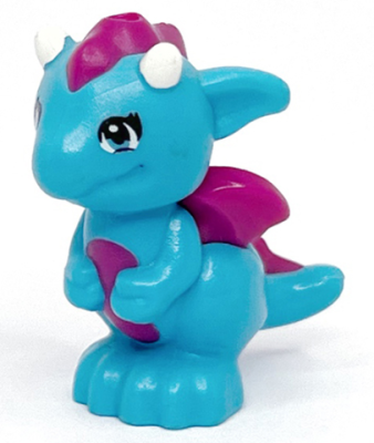 Dragon, Elves, Baby with Molded Magenta Stomach, Spines, and Wings and Printed White Horns Pattern (Miku), 26090pb01 Medium Azure U