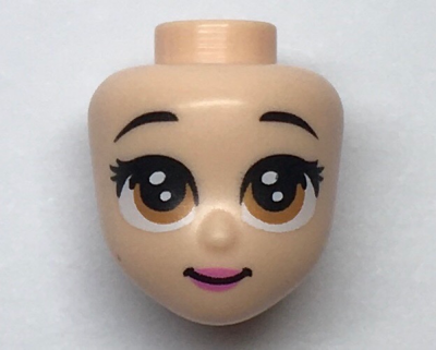 Mini Doll, Head Friends with Brown Large Eyes, Raised Eyebrows, Pink Lips and Closed Mouth Pattern (Belle), 66577 Light nougat U