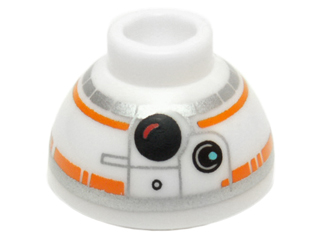 Brick, Round 1 1/2 x 1 1/2 x 2/3 Dome Top with SW BB-8 Droid Head, Small Photoreceptor Pattern, 20952pb01 White U