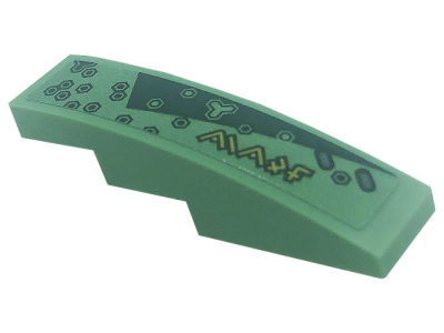 Slope, Curved 4 x 1 with Dark Green Triangle, Hexagons and Gold Ninjago Logogram 'L71745' Pattern Model Left Side (Sticker) - Set 71745, 61678pb155L Sand Green U