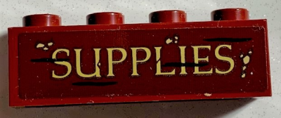Brick 1 x 4 with 'SUPPLIES' Pattern (Sticker) - Set 75978, 3010pb329 Dark Red U