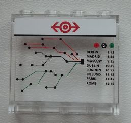 Panel 1 x 4 x 3 with Side Supports - Hollow Studs with Train Map and Schedule on Transparent Background Pattern (Sticker) 60581pb049 Used