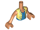 Torso Mini Doll Girl Bright Light Yellow Vest with Buttons over Dark Azure Top Pattern, Nougat Arms with Hands, FTGpb259c01