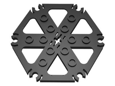 Technic, Plate Rotor 6 Blade with Clip Ends Connected (Water Wheel) - Hollow Studs, 64566 Black U