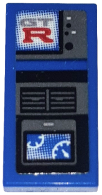 Tile 1 x 2 with 'GTR', Gauges, Buttons and Fan Vent Pattern (Sticker) - Set 76917, 3069pb1202 Blue U