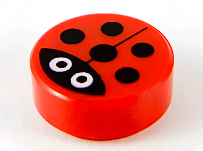 Деталь LEGO Божья коровка Tile, Round 1 x 1 with Ladybug, Large White Eyes with Black Pupils Pattern 98138pb177 red